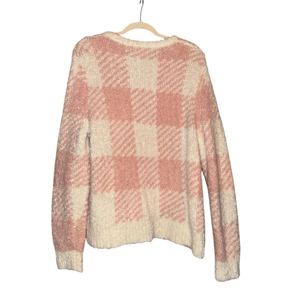 J. CREW Boucle Buffalo Check Plaid Chunky Sweater Pink White Wool Alpaca Size XL - Picture 11 of 16